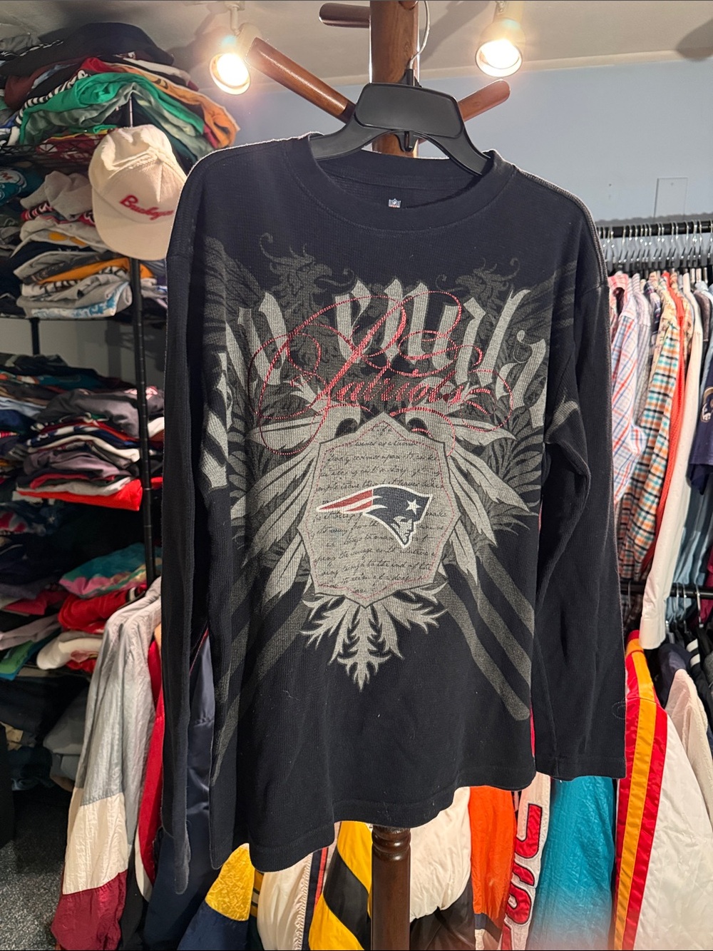 New England Patriots Long Sleeve Waffle Graphic Tee